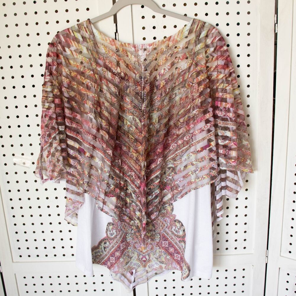 One World Layered Embellished Poncho Tank Top Two-Piece Womens SIZE XL
